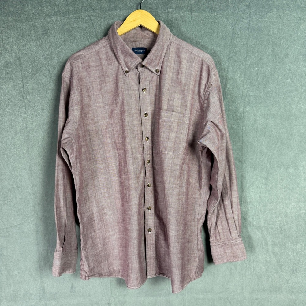 Proper Cloth Mens Button Down Shirt Size 18.5 Burgundy Cotton‎ Career Business